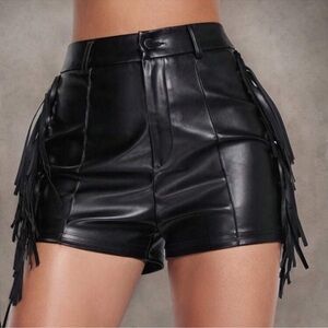 Fringe Side PU Leather Shorts new